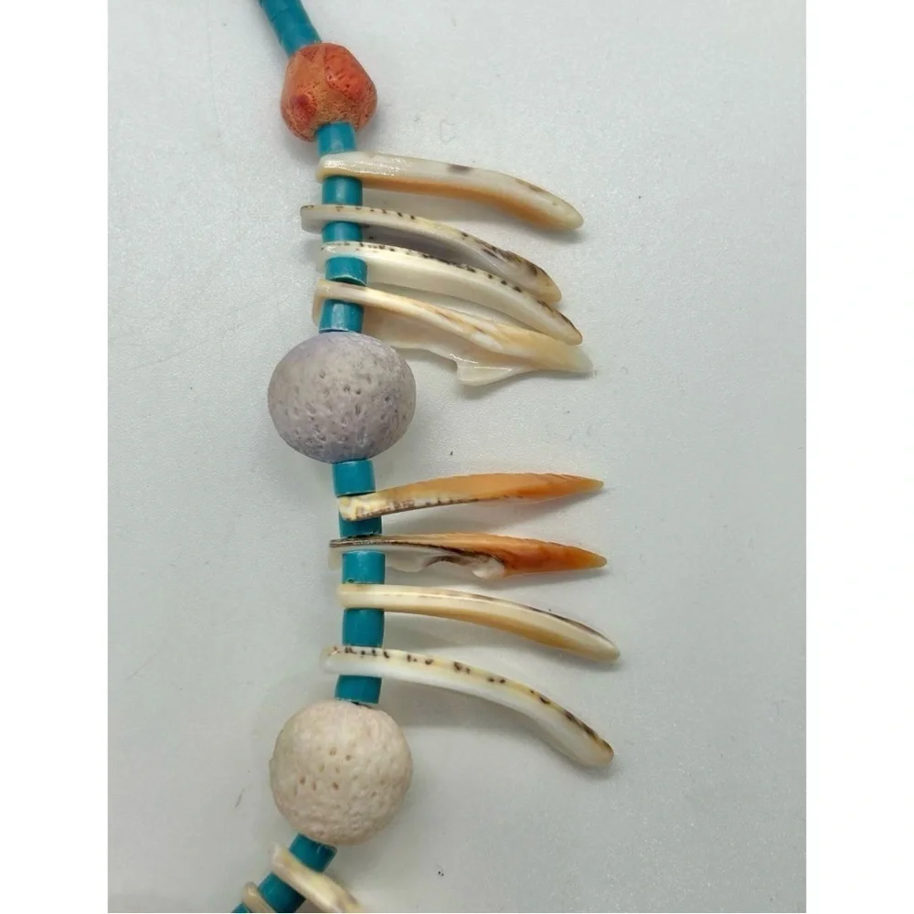 Vintage Turquoise Spiny Shell Bead Native American Heshi Beaded Necklace 23” - Picture 9 of 11